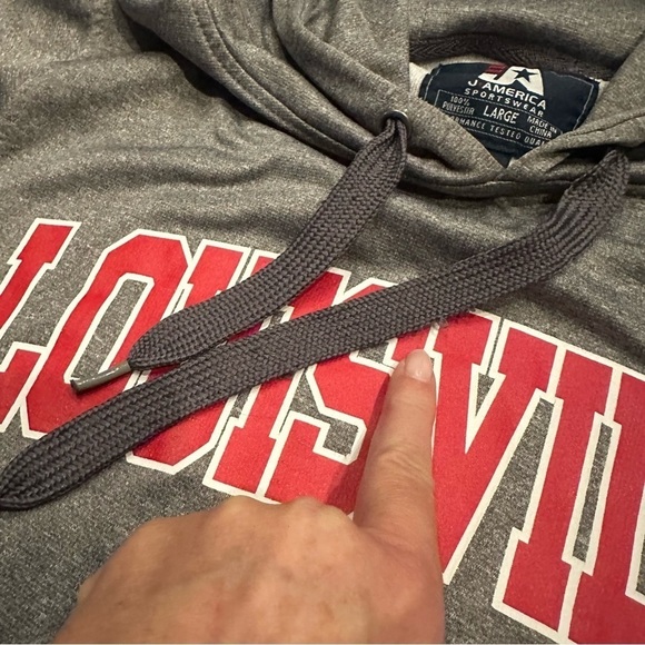 Louisville Cardinals Hoodie Sweatshirt J. America Size L Gray Drawstring NCAA - Picture 5 of 10